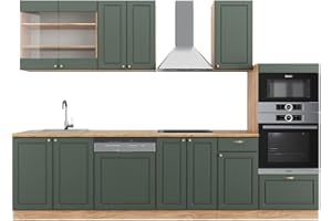 Vicco Mueble de Cocina Fame-Line, Green-Gold Country/Gold Power Roble, 300 cm con Armario Alto, ET Roble