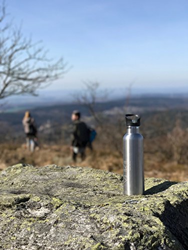 Robuste Design-Trinkflasche, Thermosflasche YUKII BAMBOO: doppelwandig, Edelstahl, 600 ml, inkl. 2 Trinkverschlüssen und gratis Bürste. Perfekt für Sport und Freizeit. - 6