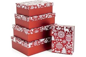 ‎BAMBELAA! Bambelaa! Kartonage Weihnachts - Design Kisten Schachteln Geschenk Rot Weiß Groß 24,5x18,5x8 cm Klein 16,5x12,5x6 cm