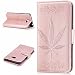 Produktbild Lonchee Sony Xperia M2 / M2 Wallet Tasche Brieftasche Schutzhülle , Ahornblatt geprägtes Muster Design Hochwertige PU Leder Folio Tasche Case Hülle im Bookstyle mit Standfunktion Kredit Kartenfächer (Rosengold)