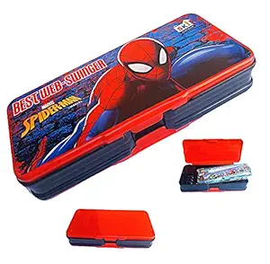 pawan plastic ski marvel avenger printed double side plastic duster pencil holder box with eraser and shaper and scale for kids (large)- Multi color