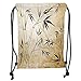 Produktbild Trsdshorts Drawstring Backpacks Bags,Bamboo House Decor,Gradient Bamboo Leaves Flexibility Complex Root Structure Stable Travelers Image,Brown Cream Soft Satin,5 Liter Capacity,Adjustable STR