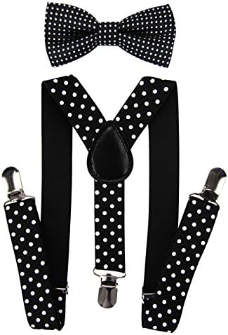 Axy High Quality Children’s Y-shape Braces with Bow Tie - 3 Extra Strong Clips, Plain Colours Schwarz-Weiße Punkte