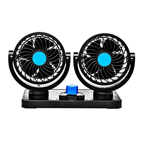 Trest Car Fan 12V 360 Degree Rotatable Dual Head 2 Speed Quiet Strong Dashboard Auto Cooling Air Fan for All Auto Vehicles