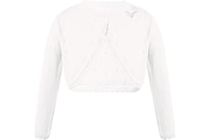 CHICTRY Enfant Fille Boléro de Soirée Mariage en Crochet Coton Automne Printemps Veste Manches Longues Boutonné Vêtement d'Intérieur Gilet Décontracté Blouse 1-14 Ans