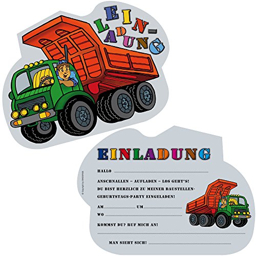 6 Einladungskarten * BAUSTELLEN KIPPER * für Kindergeburtstag oder Motto-Party von DEKOSPASS // Kinder Bob Geburtstag Party Kinderparty Einladung Einladungen Karte Einladungs-Set Bauarbeiter Baumeister