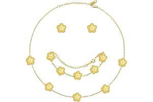 XIWCAFC Parure Ensemble de Bijoux Femme Trèfle à Quatre Collier Boucles d'oreilles Bracelet 18K Plaqué Or Acier Inoxydable Bijoux Ensemble,Cadeaux de Bijoux pour Mère Fille