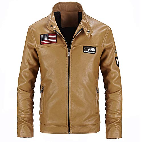 Preisvergleich Produktbild Oliviavan,Herren Herbst Winter Casual Langarm Solid Stand Reißverschluss Lederjacke Top Pilotenjacke Wintermantel Streifenelement Baumwolljacke Warme