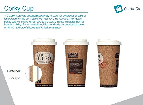 2er Set wiederverschließbarer Kork- und Kaffee- Becher to go; ideal für Unterwegs und Arbeiten. 500 ml, Antibakteriell, Rutschsicher, Kaffe und Teebecher. - 5