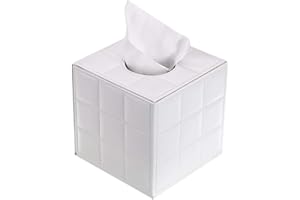 BTSKY Soporte para caja de pañuelos de piel sintética, para el hogar, oficina, pañuelos, servilletas, organizador de escritorio (cubo blanco)