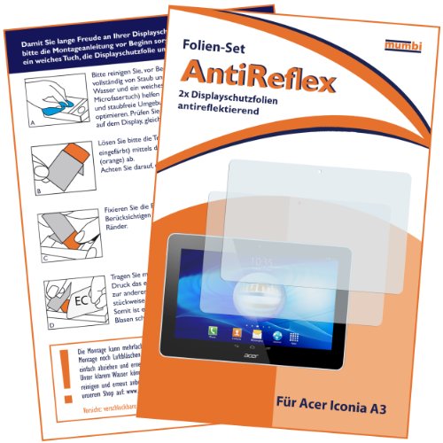 2x mumbi Displayschutzfolie Acer Iconia A3-A10 25,4 cm (10 Zoll) Schutzfolie AntiReflex matt