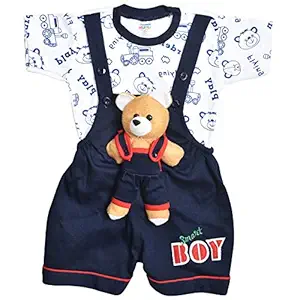 MURLI Kids Wear Dungaree T-shirt Romper Jumpsuit for Baby Boys & Baby Girls (12-18 Months, Navy)