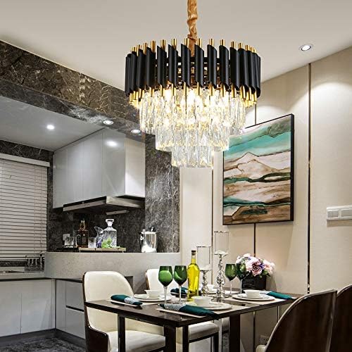 FANDOM 400MM Stainless Steel Tube Crystal Chandelier Lamp (Gold Black, Warm White, M8309)