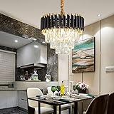 FANDOM 400MM Stainless Steel Tube Crystal Chandelier Lamp (Gold Black, Warm White, M8309)