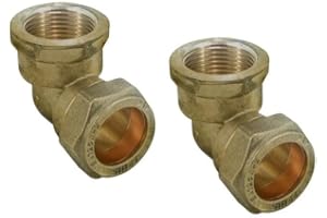 UKDEALS DIRECT UKDD® 22mm Compression by 3/4" BSP Brass Female Iron Elbow 90 Bend, 22mm x 3/4" Adaptors Bend - WRAS Approved - Pack of 2
