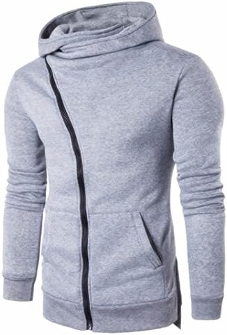 Side Zipper Hooded Coat for Men FriendG Casual Personality Long Sleeve Hoody Sweatshirt Leisure Solid color Cardigan Jacket Sweatshirt Spring Autumn pocket Outwear (M, Grey)