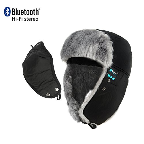 Preisvergleich Produktbild CoCo Fashion Bluetooth Mütze Pelzmütze Skimütze Hut mit wasserdicht Earflap Schwarz