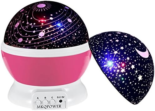 Night Ligthing Lamp, MKQPOWER Romantic 3 Modes Colorful LED Moon Sky Star +Dreamer Desk Rotating Cosmos Starlight Projector for Children Kids Baby Bedroom (Pink)