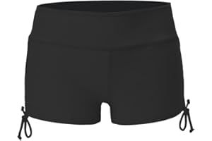 NONMON Short de Bain Femmes, Slip Bikini Bas de Maillot de Bain, Culotte Bain de Yoga Natation, Pantalon Court de Plage, Protection UV, Cordon de Serrage, Séchage Rapide, Réglable - Noir