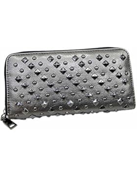 Designer Geldbörse mit Nieten für Damen mit Reißverschluss Münzfach Platz für Smartphone Geldbeutel Portmonee...