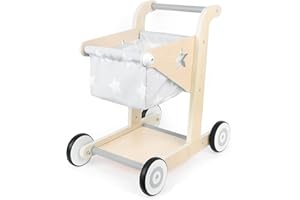 Asweets 2En1 Trotteur en Bois pour Bébé, Poussette pour Poupée, Chariot de Courses pour Garçons et Filles, Jouet d'Apprentissage Assis-Debout pour Tout-Petits, Baby Push Walker (Gris)