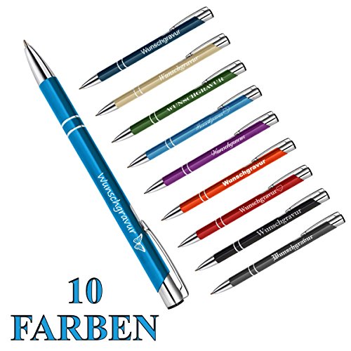 polar-effekt 10 Stück Metall Oleg Kugelschreiber mit Gravur des Namens - Personalisierte Geschenk Mitbringsel - blau schreibend - Geburtstagsgeschenk - Farbe türkis