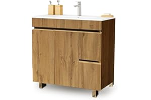 EL BAÑO MODERNO Juego Mueble Baño con Lavabo. Mueble Lavabo 80 cm. Mueble Bajo Lavabo Compacto Preinstalado de Fábrica. Mueble Baño con Lavabo 80 cm con Pie de Porcelana Ideal para tu Hogar.