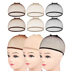 Wig Caps,MORGLES 6pcs Mesh Wig Caps Mesh Net Liner Weaving Cap Wig Caps for Women (Brown,Beige,Black)
