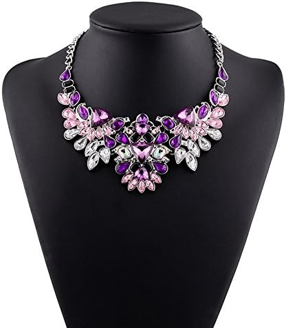 Eshion Jewelry Women's Crystal Chokers Statement Necklaces Rhinestone Choker Necklace Short Chains Jewelry Collier Collar Femme (Purple)