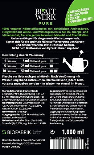BLATTWERK Pure Bio Düngemittel – 1.000ml: 100% veganer, organischer NPK Dünger mit Aminosäuren. Flüssiger Naturdünger aus Gras - 2