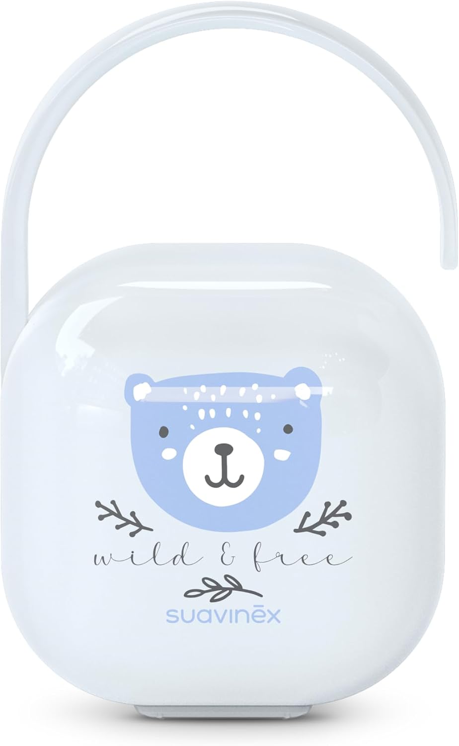 Suavinex, Portachupete Bebé, para Llevar 2 Chupetes, Caja - Funda Resistente y Fácil de Limpiar, con Asita Flexible para Colgar del Bolso, Carro o Cuna, Cierre Seguro, +0 Meses, Wild&Free Azul