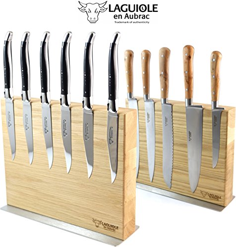 Original Laguiole en Aubrac Eichenholz-Messerblock magnetisch für Küchenmesser, Steakmesser und Taschenmesser