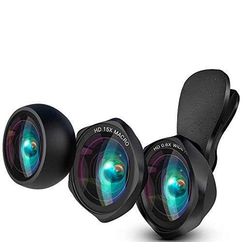 LUXSURE HD Phone Lens Clip on Camera Lens Kits, 0.6X Wide Angle Lens & Macro Lens & 180°Fisheye Lens foriPhone XS/XS Max/XR/X/iPhone 8/8plus/iPhone 7 Huawei/Samsung and Most Smartphone