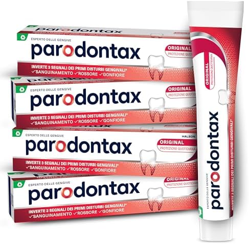Parodontax Dentifricio Original, per Gengive Sane e Denti Forti, Uso Quotidiano, Alito Fresco, Gusto Migliorato, 4 x 75ml