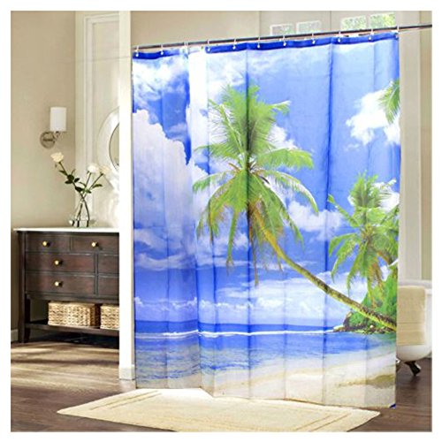 Duschvorhang – SODIAL (R) Tropische Palme Sommer-Strand-Polyester Duschvorhang Badezimmer-Dekor w / Haken - 4