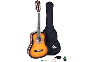 RAYGAR Rio Guitare classique 3/4 Sunburst pour enfants débutants – Convient pour les enfants de 9 à 12 ans – Comprend un sac, une sangle, des médiators