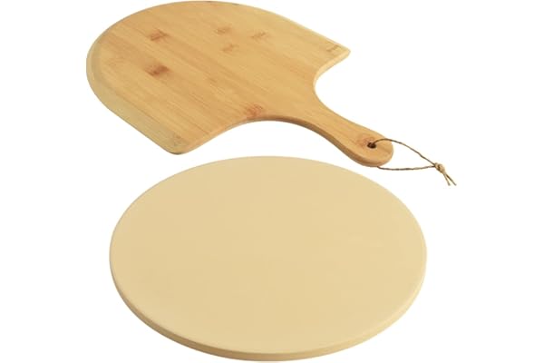 homEdge Ensemble de Pierre à Pizza, Pierre de Cuisson en Cordiérite Ronde Robuste pour Pain, Pizza, Pierre de Cuisson avec Pelle à Pizza pour Four et Grill-33cm (Diamètre)