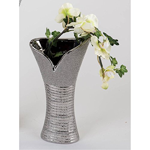 Moderne Deko Vase Blumenvase aus Keramik in silber Höhe 30 cm