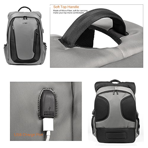 DTBG 17,3 Zoll Laptop Rucksack mit USB Port Nylon Rucksack Reise Rucksack Wasserdicht Rucksack für 17 – 17,3 Zoll HP / Dell / Asus / Lenovo / Männer / Frauen (Schwarz) - 6
