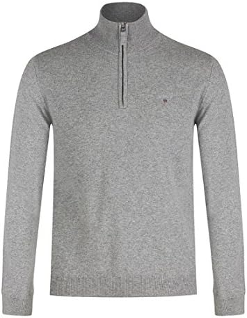 Grey Mens Gant Men's Lambswool Half-Zip Jumper - Grey Melange - S