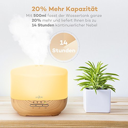 Aroma Diffusor Anjou 500ml Luftbefeuchter ätherisches Öl Diffusor Duftzerstäuber für Aromatherapie, einstellbarer Nebelausstoß, 7 Farbstufen, Niedrigwasserschutz - 2