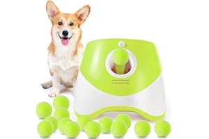 GREZEA Automatic Dog Ball Launcher, Puppy Ball Thrower Machine with 10-30 Ft Launch Distance, Interactive Dog Toys for Small Dogs Indoor & Outdoor, Including 12 Mini Balls (Light Green)