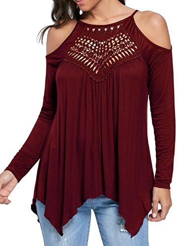 Kinikiss Women's Casual Tops Lace Off Shoulder Long Sleeve Loose Blouse Shirts