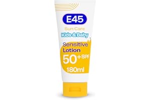 E45 Kids & Baby Sun Lotion for Sensitive Skin SPF 50+. Face & Body Gentle Sun Cream with UVA & UVB Protection with Avocado Oil. For Dry Sensitive Skin and Eczema Prone Skin -180 ml
