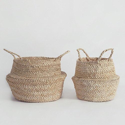 Hanging bag Natural Seaweed Willow Storage Basket Dirty Clothes Basket Clothing Bucket Desktop Snack Box Rollsnownow (Size : Medium)