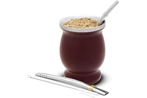 BALIBETOV Kit Maté Acier Inoxydable Calebasse Maté (Tasse Maté - Kit Calebasse Maté Bombilla) Double paroi - Kit Mate pour Maté Yerba- Comprend 2 Bombilla Maté (Sorbet) et brosse (ROUGE)