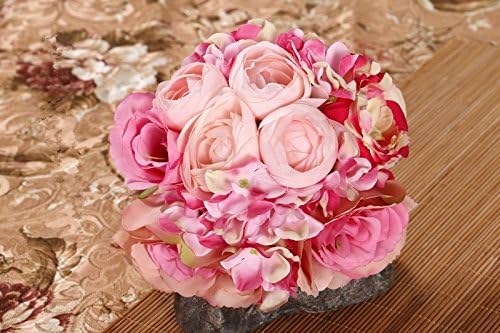 Shirley commerce Bouquet Silk Flowers Roses Peony Hydrangeas artificial flowers Home Decor, Bride Holding Flowers Bridesmaid Wedding Décor (Rose Red)
