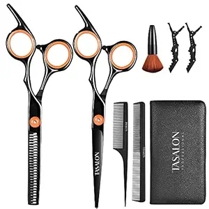 TASALON Hair Cutting Scissors Kit- All-in-1 Set of Hair Cutting Scissors - Professional Hair Shears, Thinning Scissor, Hair Comb, Neck Duster in Leather Bag -Haircut Scissor Kit