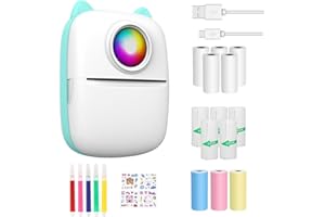 NAVESO Mini Thermal Printer, Mini Sticker Printer, Bluetooth Portable Mini Printer, Inkless Printer, Pocket Printers Compatible with 14 Rolls Paper for Android/ios Notes,Memo,List,DIY Gift for Kids