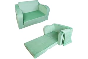 WONDER SPACE Divano in Schiuma con Coperta per Bambini, Divano Convertibile 2-In-1 per Bambini Pre-assemblato, Poltrona a Sdraio Ripiegabile da Interno & Letto Apribile per Ragazzi Ragazze (Menta)